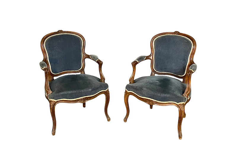 Location fauteuil style Louis XV en velours bleu gris / location pour les événements / Vintage / Mariages, Anniversaires, soirée d'entreprises