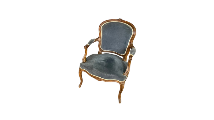 Fauteuil style Louis XV en velours bleu gris / location pour les événements / Vintage / Mariages, Anniversaires, soirée d'entreprises