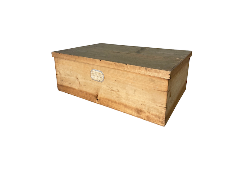 Location caisse bois vintage pour les événements avec couvercle, bois clair, événements bohèmes