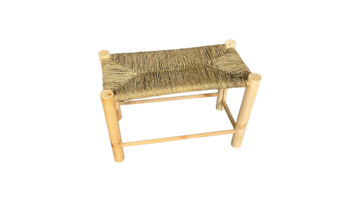 Location banc marocain événement, banc en bois et fibres de palme tressées, décor bohème, décor oriental