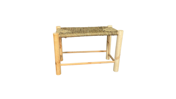 Location banc marocain événement, banc en bois et fibres de palme tressées, décor bohème, décor oriental