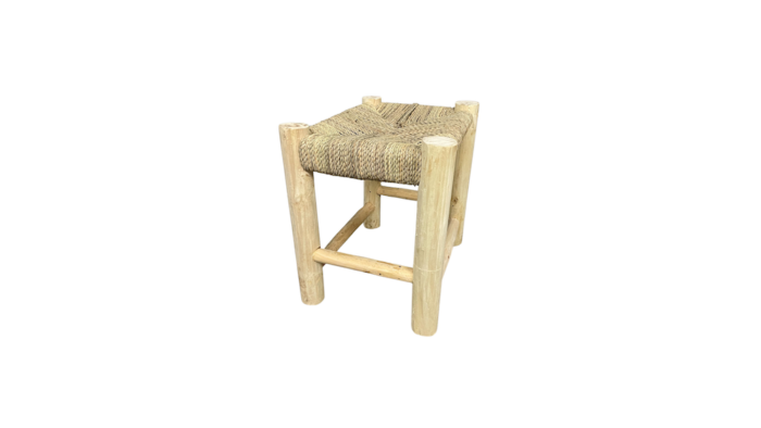 Location tabouret marocain événements, tabouret en bois et fibres de palme tressées, décor bohème, décor oriental