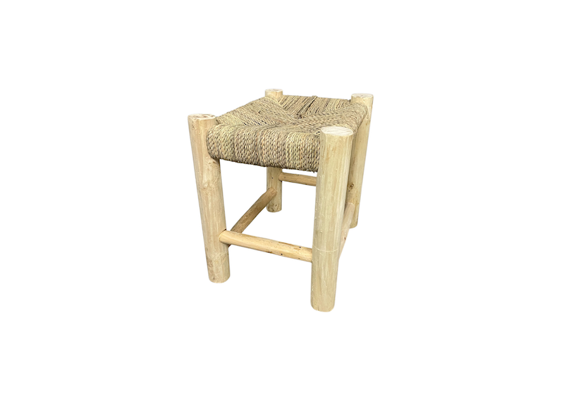 Location tabouret marocain événements, tabouret en bois et fibres de palme tressées, décor bohème, décor oriental