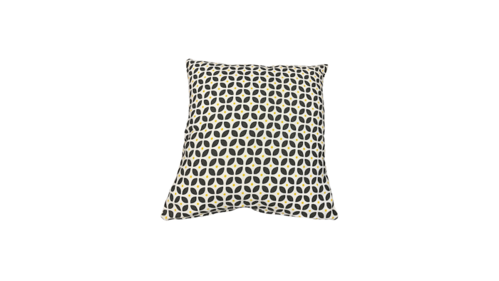 Location coussin motif rétro, location coussin en coton pour les événements, location coussin avce motif gris et jaune événements, location coussin mariage, location décoration événements, location décoration séminaire